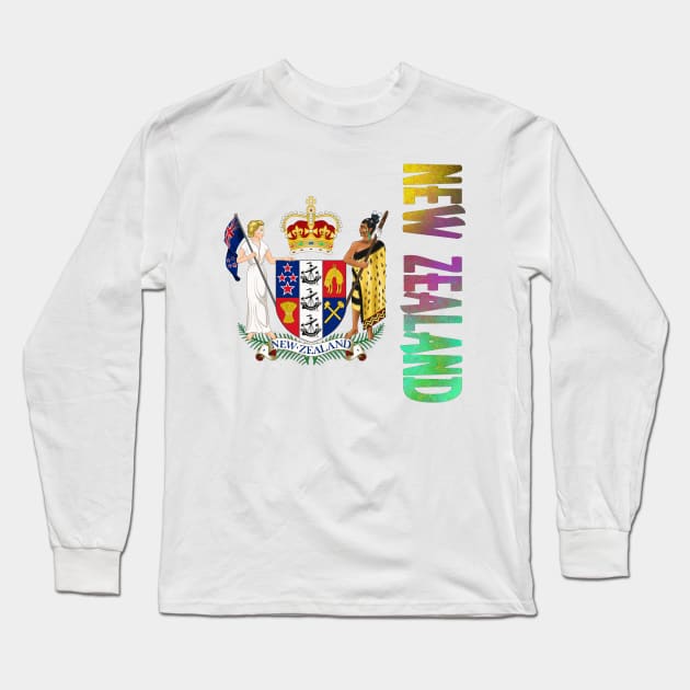 New Zealand Coat of Arms Design Long Sleeve T-Shirt by Naves